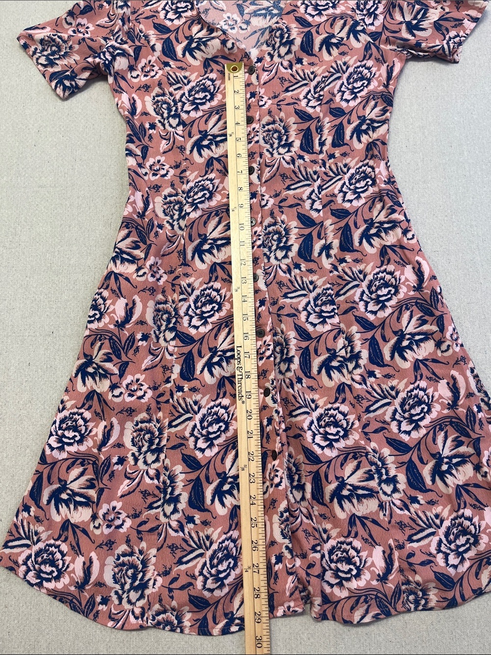 GAP Pink Floral Button Front Dress Pockets Rayon Boho Cottagecore Size 4 - Picture 13 of 16